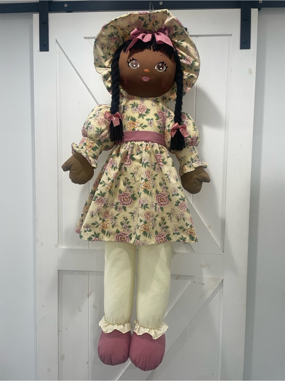 Vintage Sweetie Mine 48” Rag Doll African American Black Yellow Pink Cottagecore
